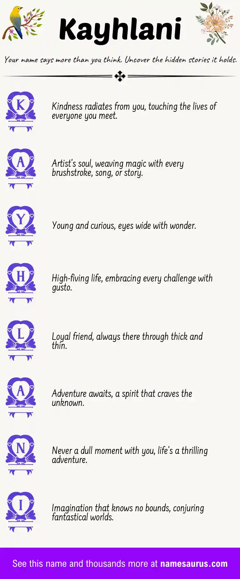 Acrostic poem about Kayhlani.