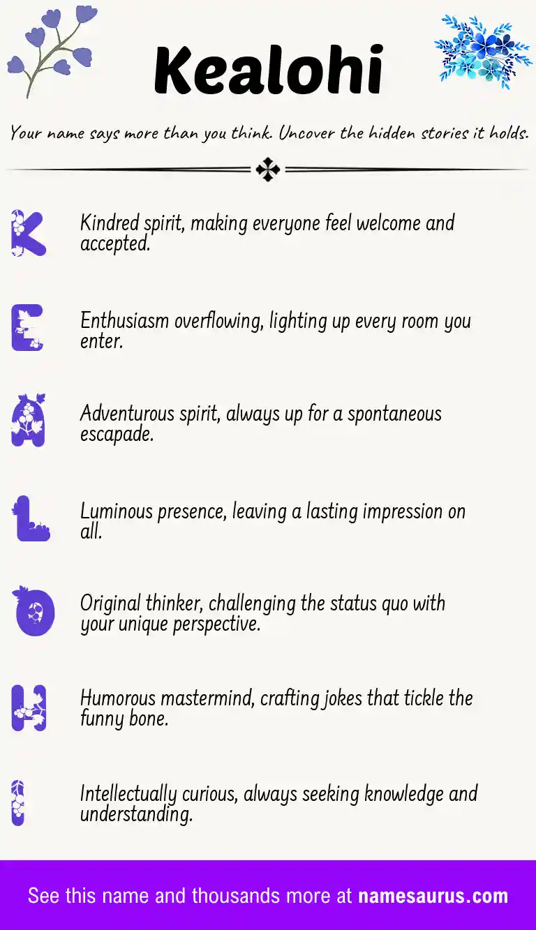 Acrostic poem about Kealohi.