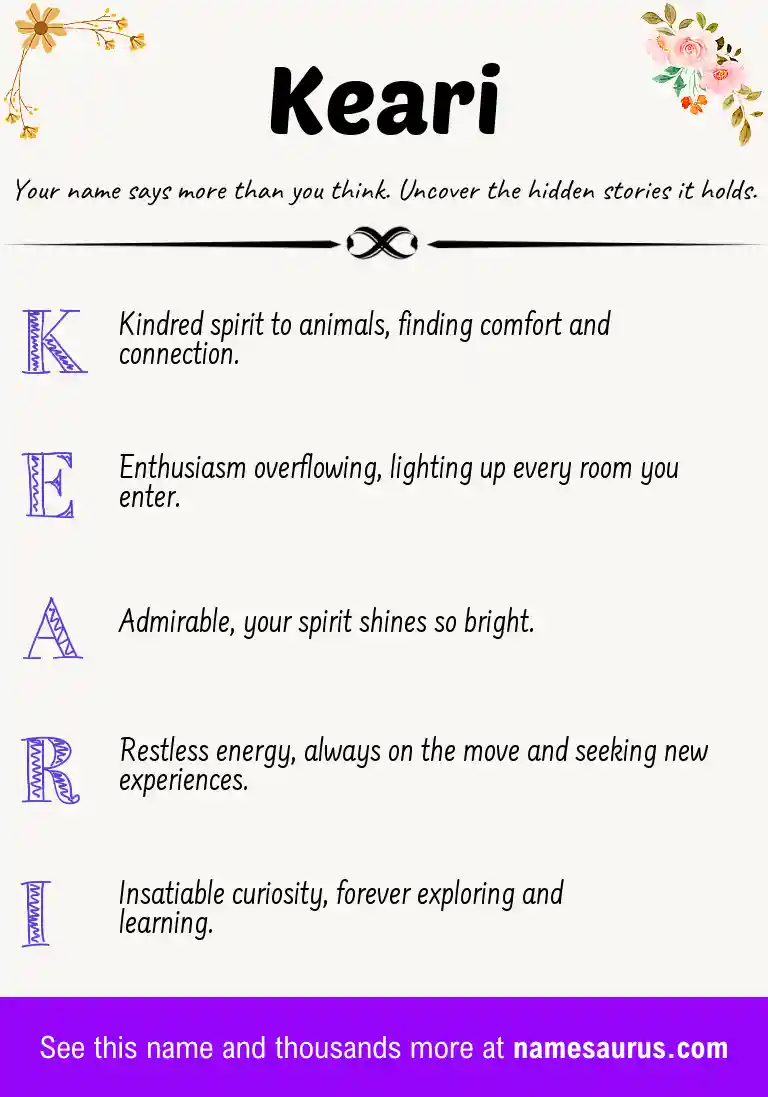 Acrostic poem about Keari.