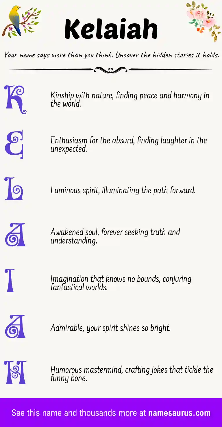 Acrostic poem about Kelaiah.