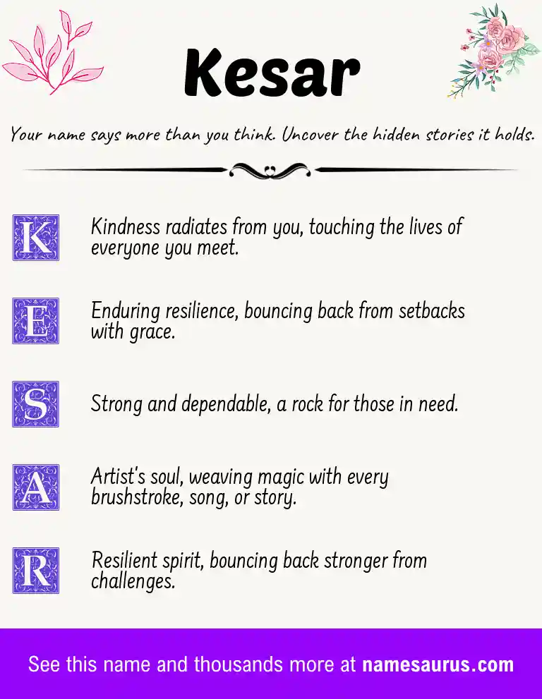 Acrostic poem about Kesar.
