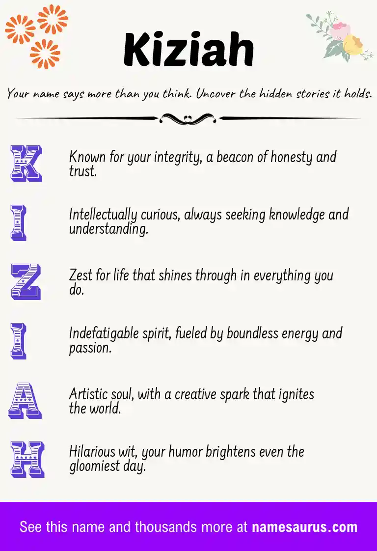 Acrostic poem about Kiziah.