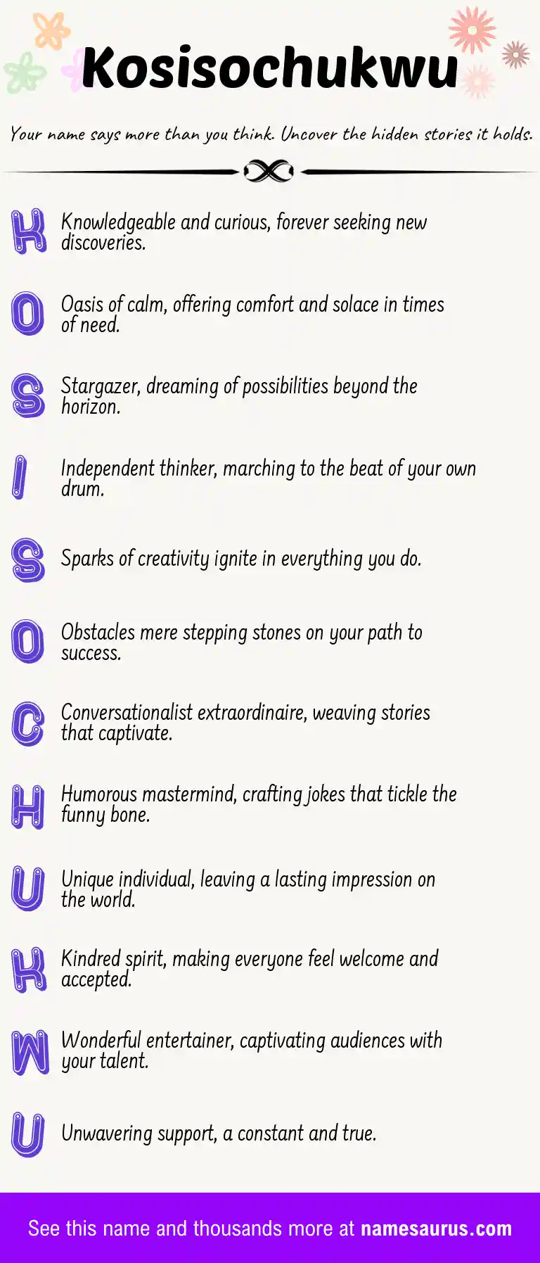 Acrostic poem about Kosisochukwu.