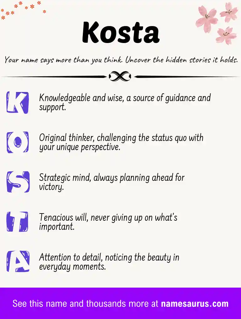 Acrostic poem about Kosta.