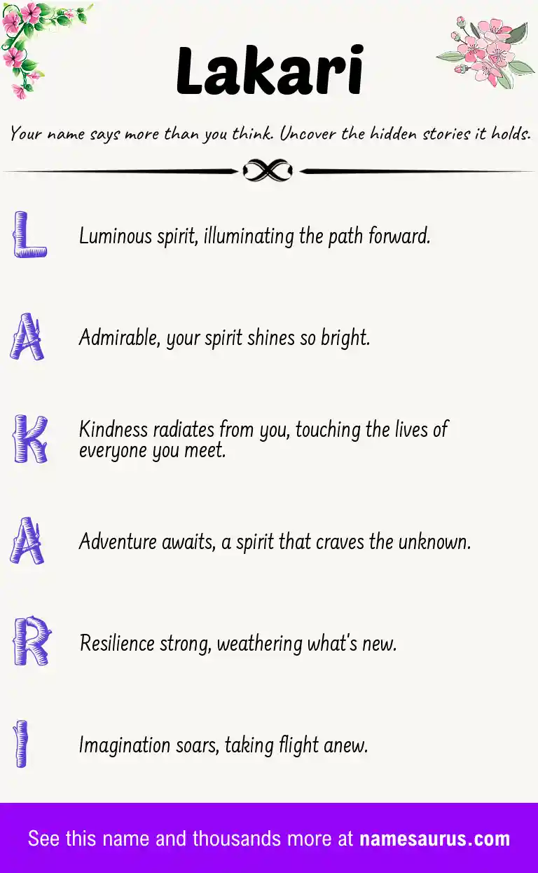 Acrostic poem about Lakari.