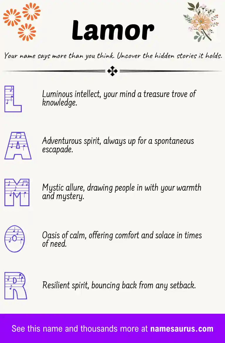Acrostic poem about Lamor.