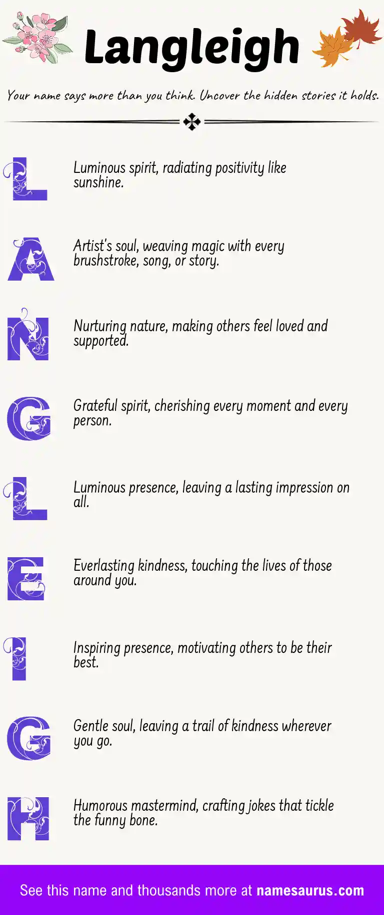 Acrostic poem about Langleigh.
