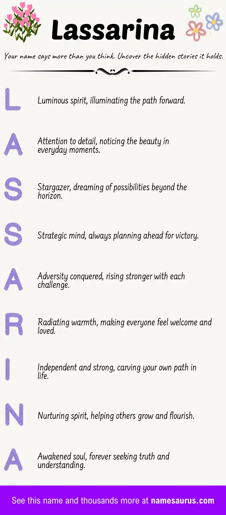 Acrostic poem about Lassarina.