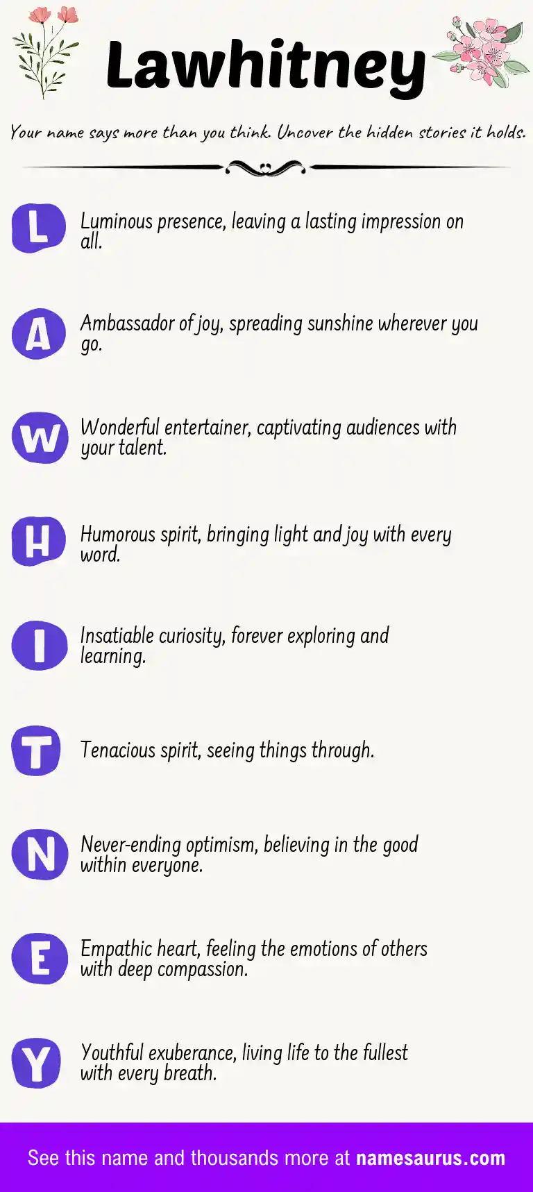 Acrostic poem about Lawhitney.