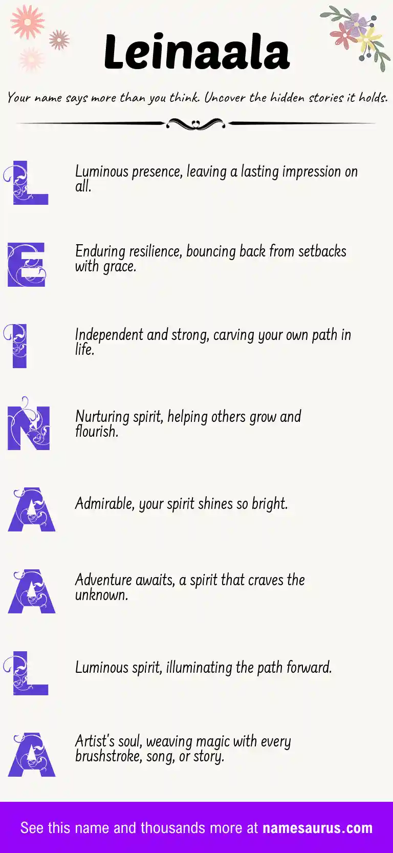 Acrostic poem about Leinaala.