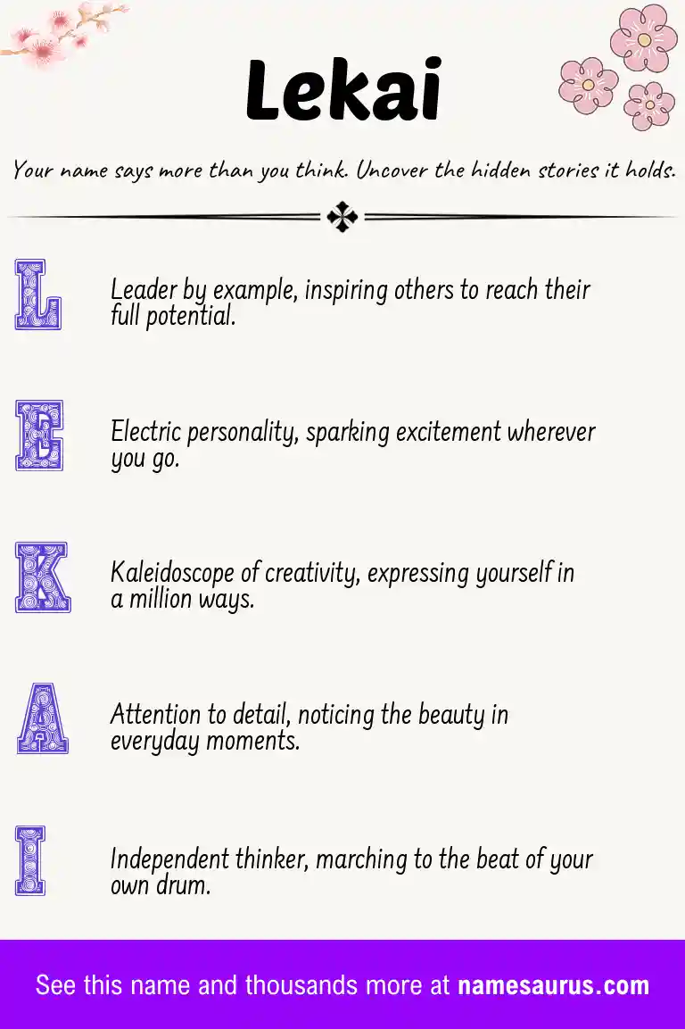 Acrostic poem about Lekai.