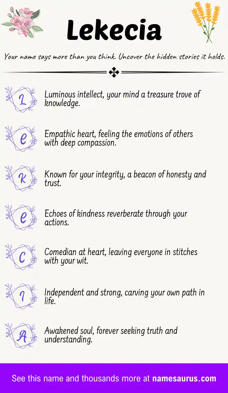 Acrostic poem about Lekecia.