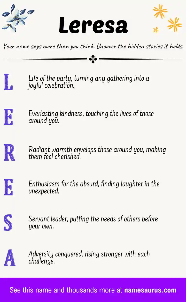 Acrostic poem about Leresa.