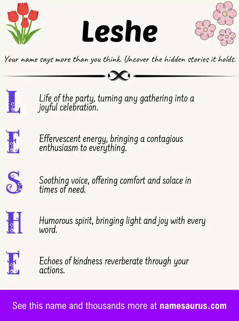 Acrostic poem about Leshe.