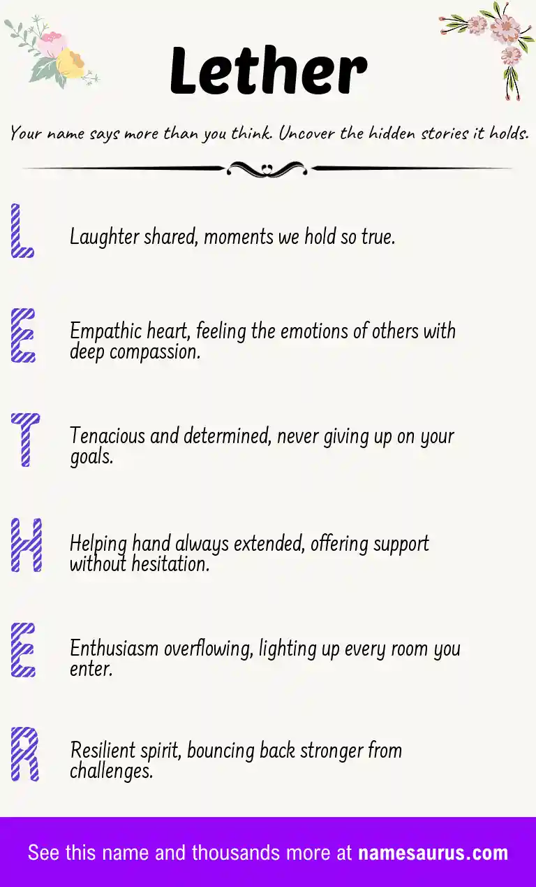 Acrostic poem about Lether.