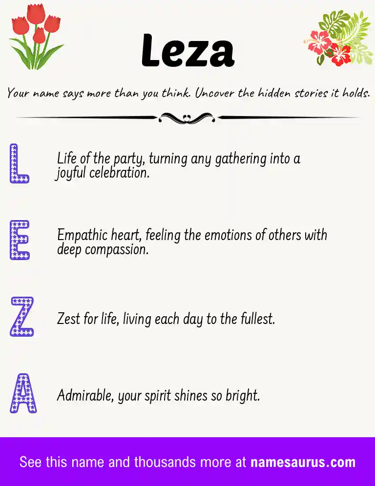 Acrostic poem about Leza.