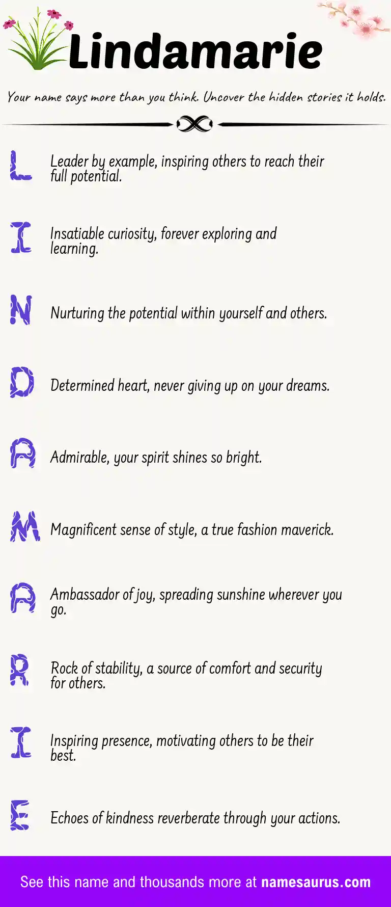 Acrostic poem about Lindamarie.