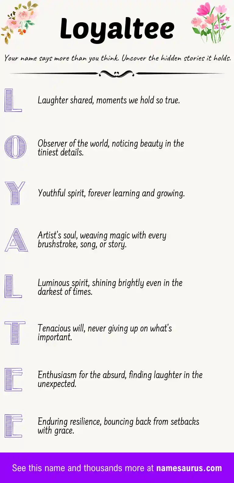 Acrostic poem about Loyaltee.