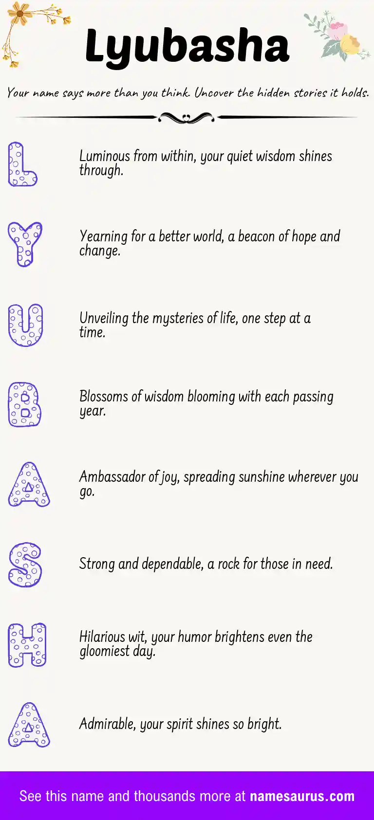 Acrostic poem about Lyubasha.