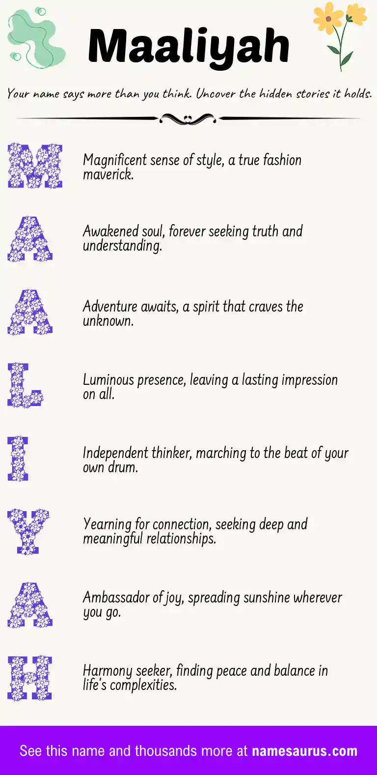 Acrostic poem about Maaliyah.