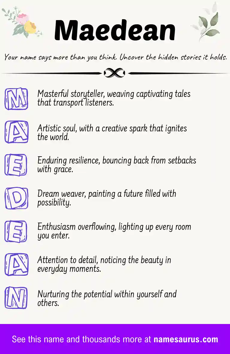 Acrostic poem about Maedean.