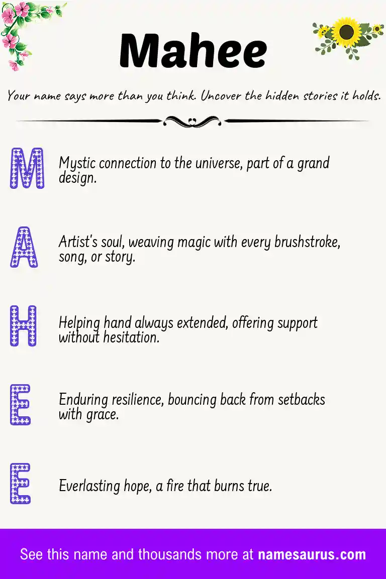 Acrostic poem about Mahee.