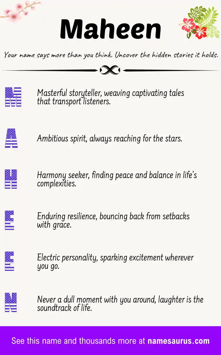 Acrostic poem about Maheen.