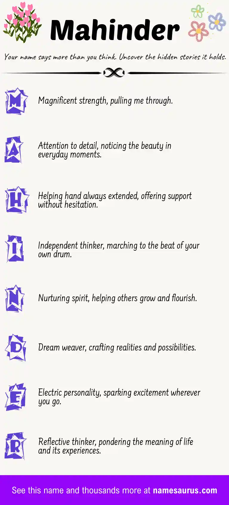 Acrostic poem about Mahinder.