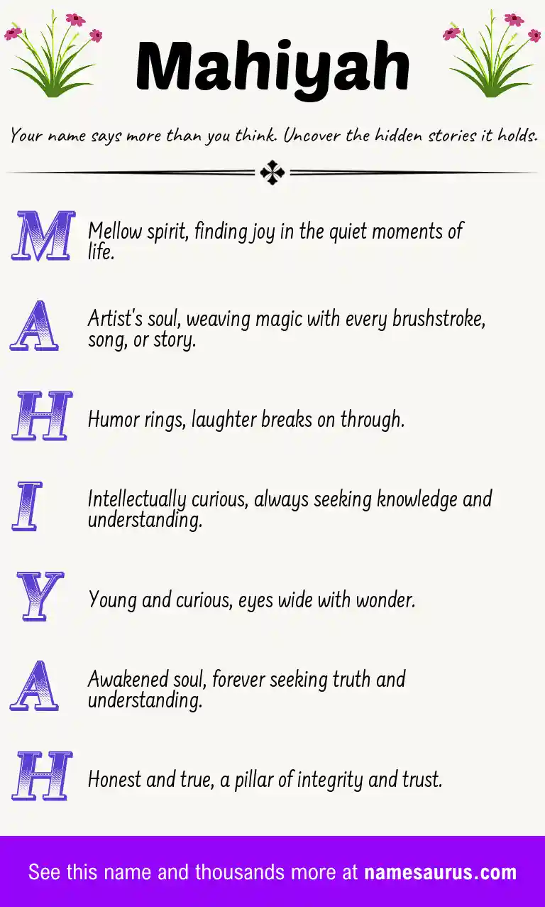 Acrostic poem about Mahiyah.