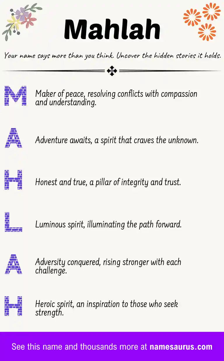 Acrostic poem about Mahlah.