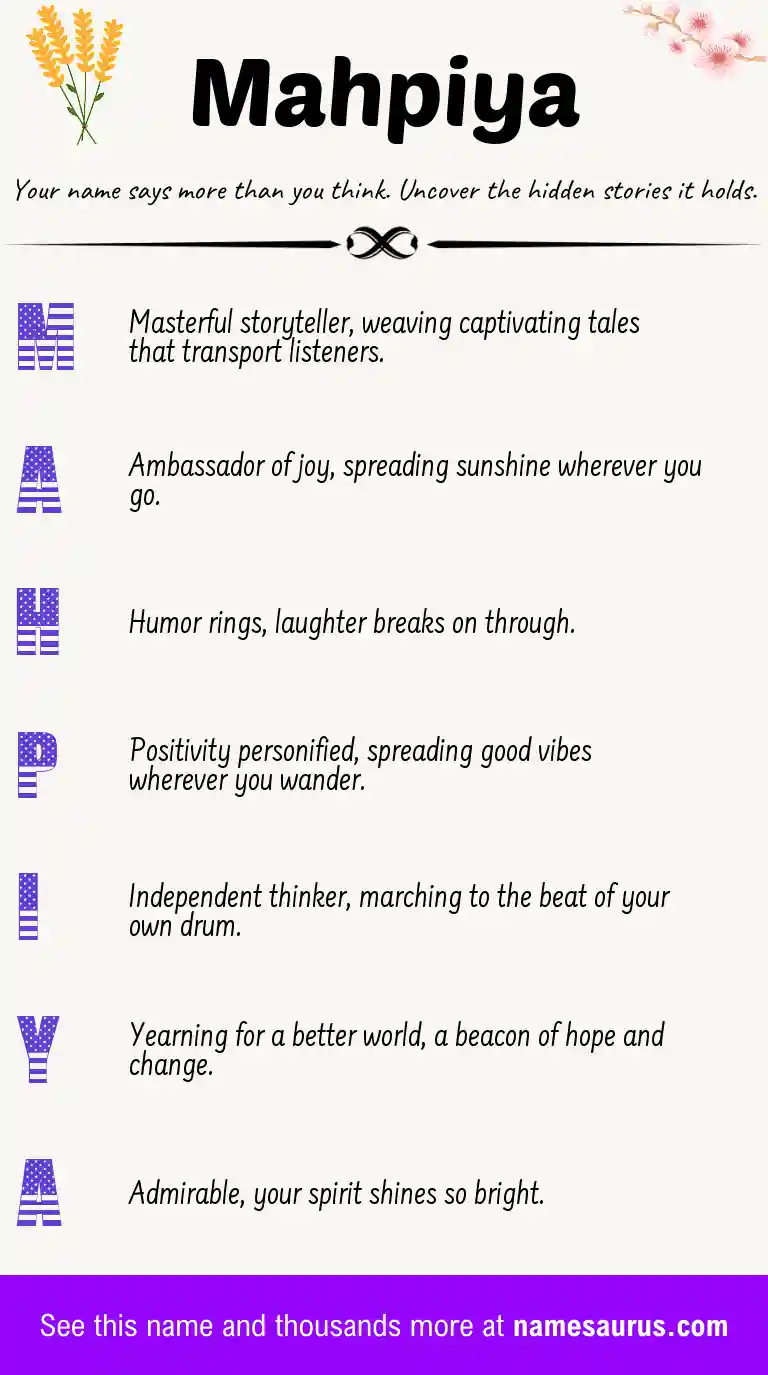 Acrostic poem about Mahpiya.