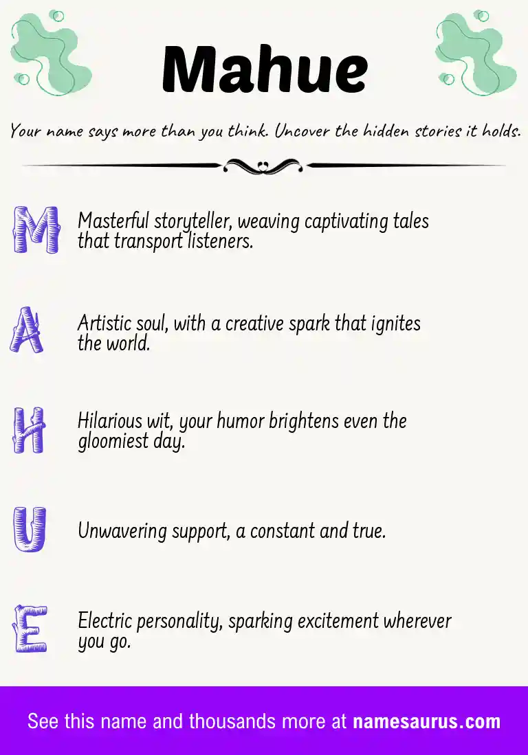 Acrostic poem about Mahue.