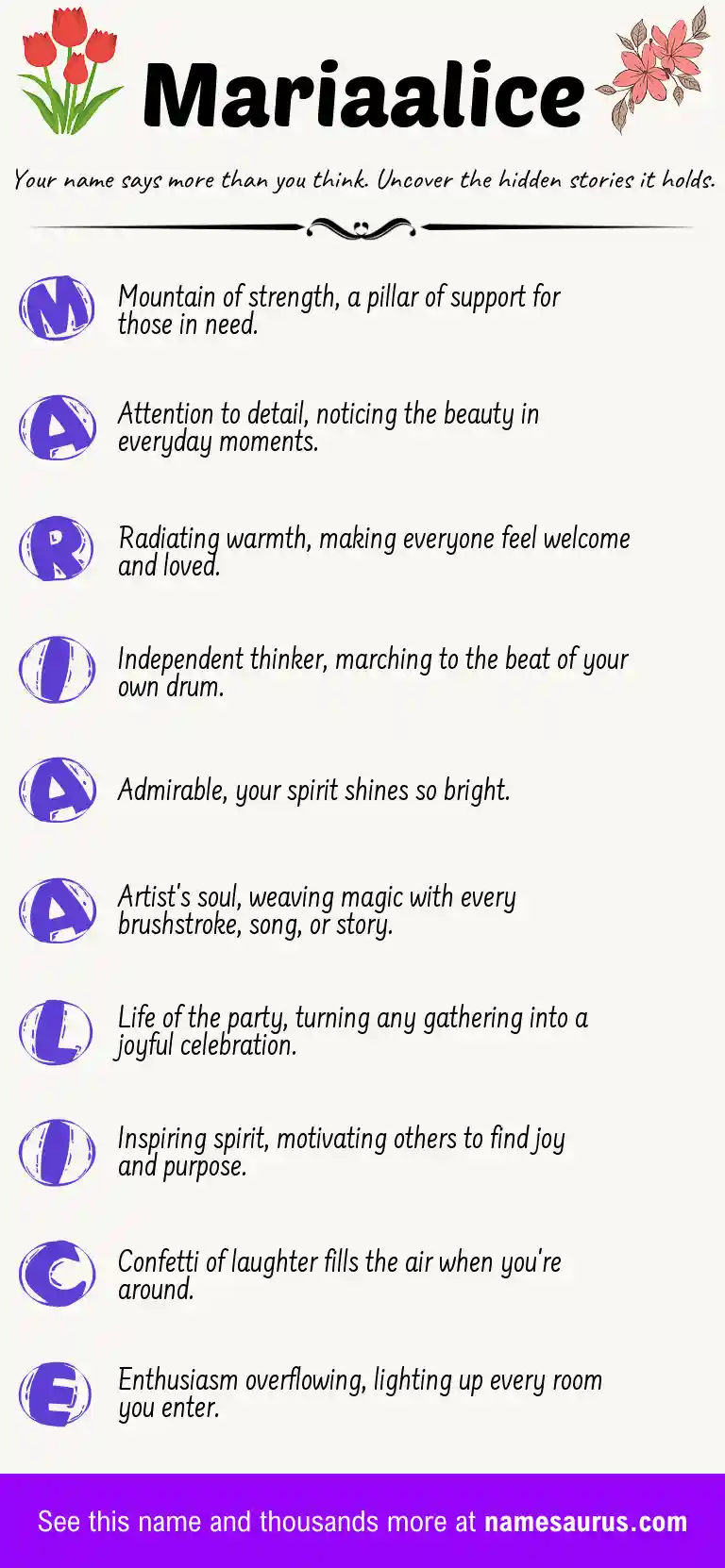 Acrostic poem about Mariaalice.