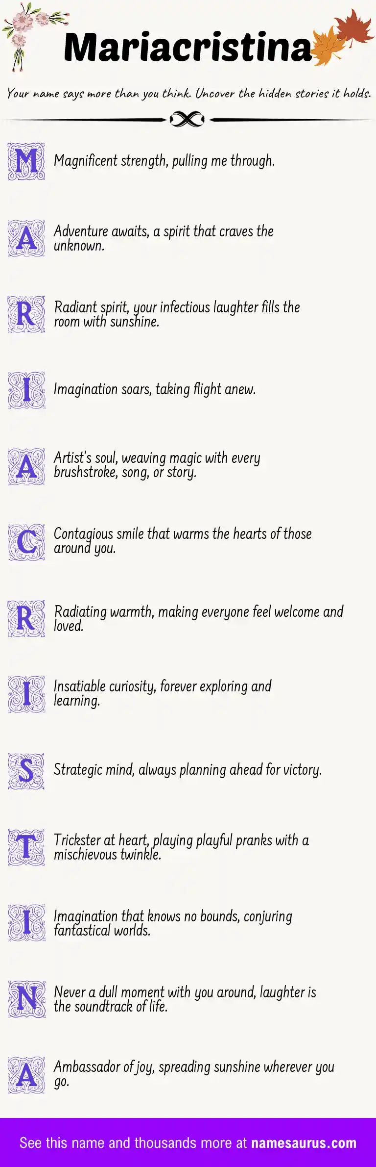 Acrostic poem about Mariacristina.
