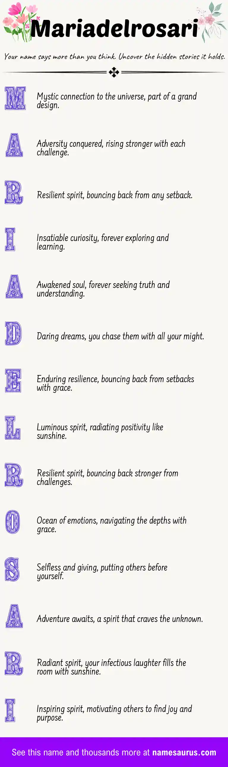 Acrostic poem about Mariadelrosari.