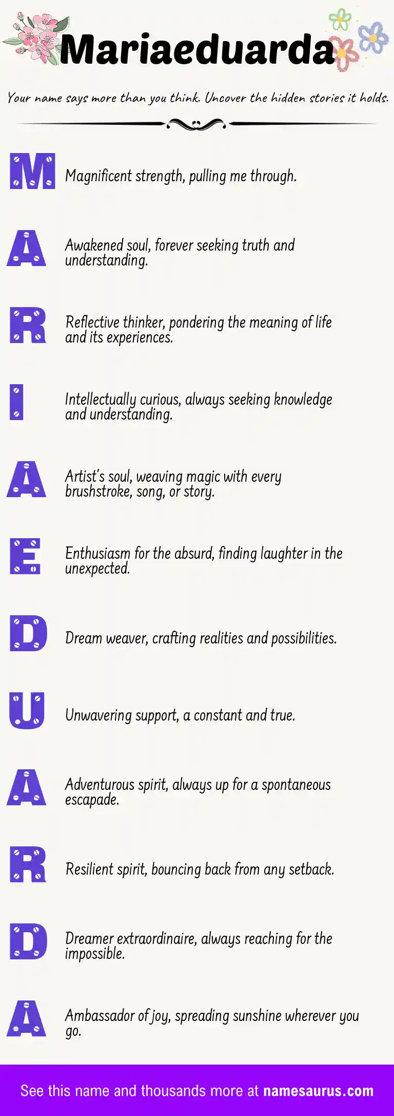Acrostic poem about Mariaeduarda.