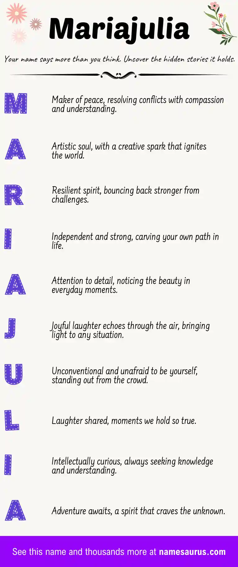 Acrostic poem about Mariajulia.