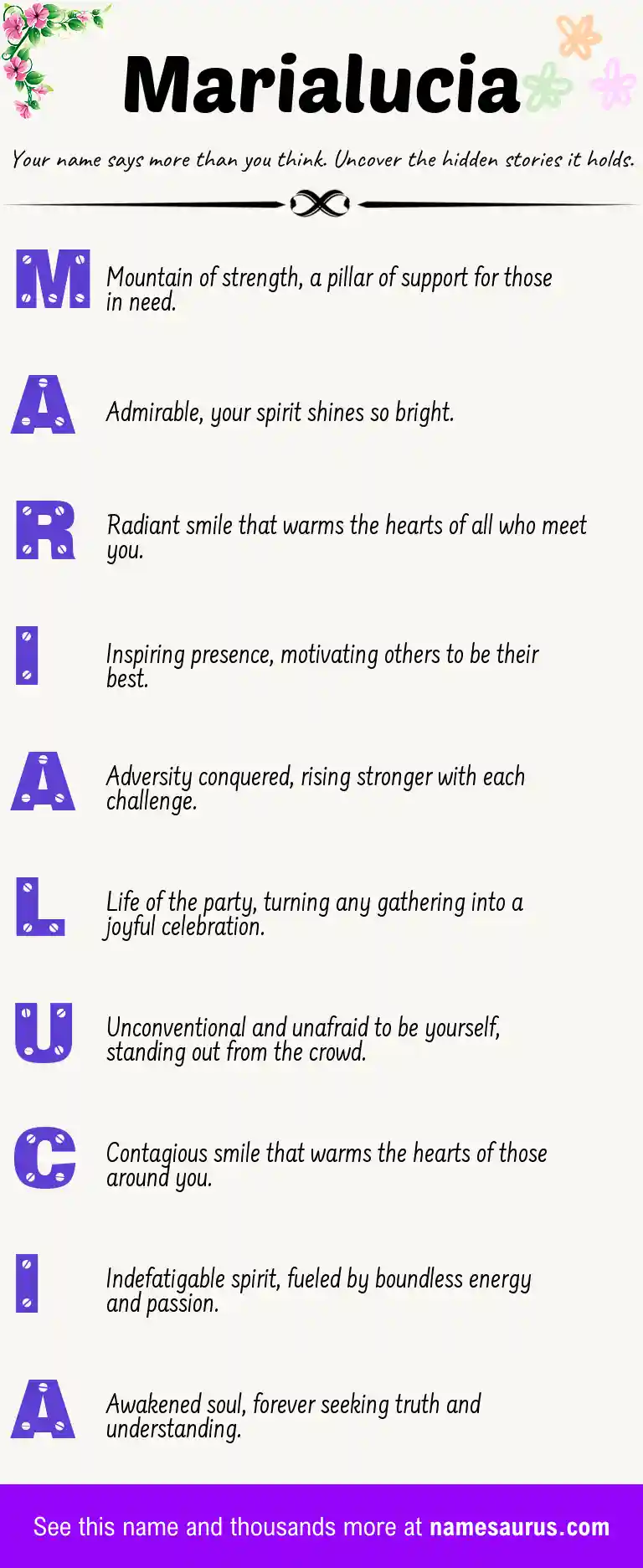 Acrostic poem about Marialucia.