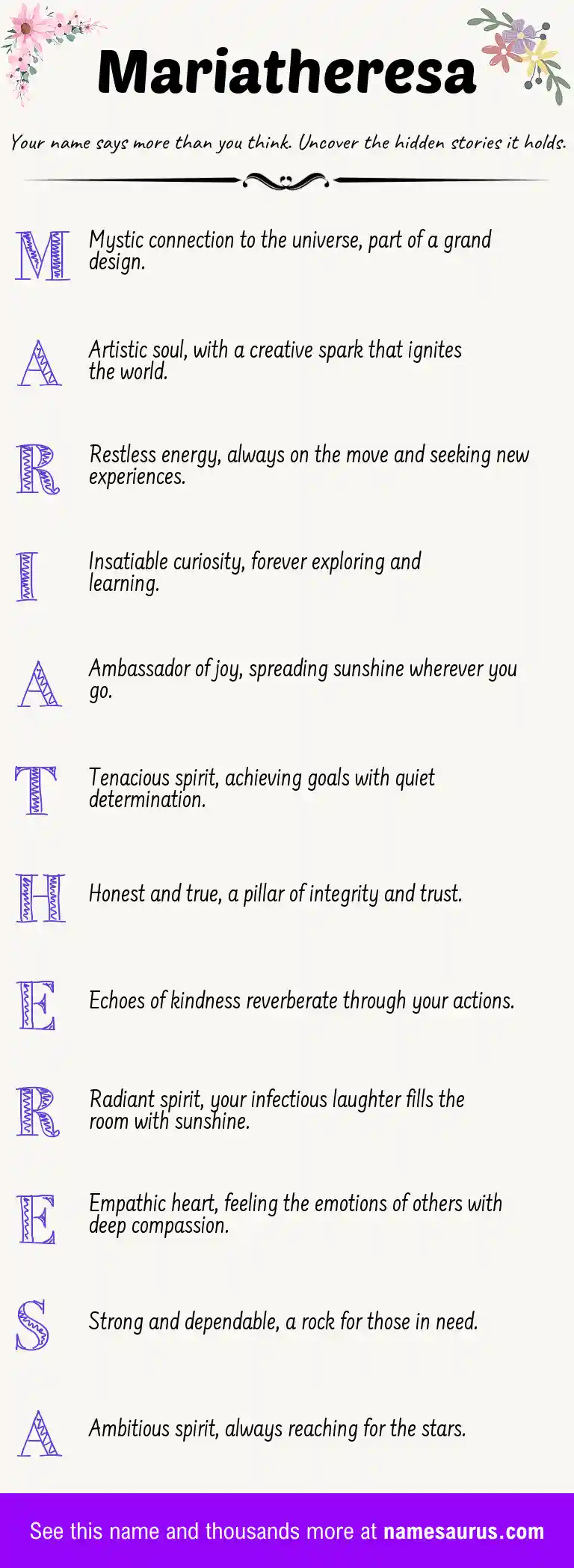 Acrostic poem about Mariatheresa.