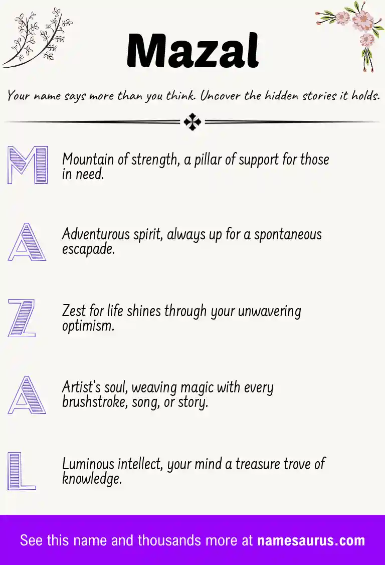 Acrostic poem about Mazal.