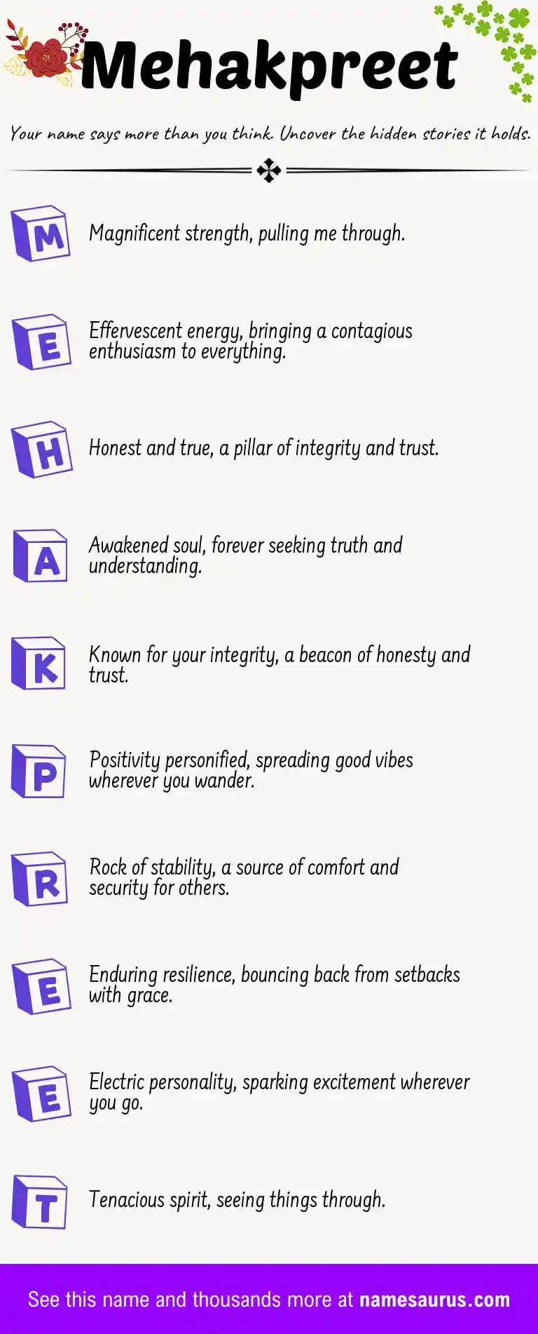 Acrostic poem about Mehakpreet.