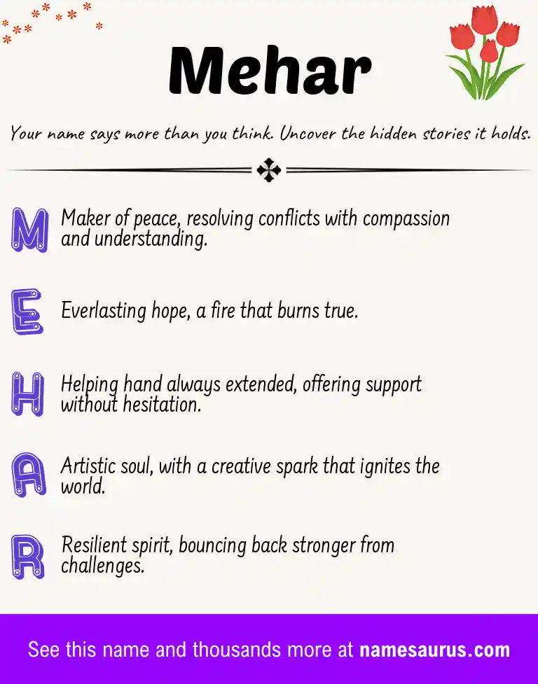 Acrostic poem about Mehar.