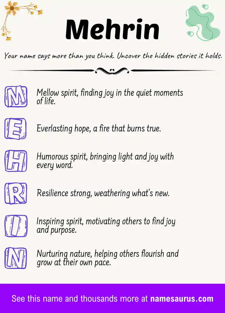 Acrostic poem about Mehrin.