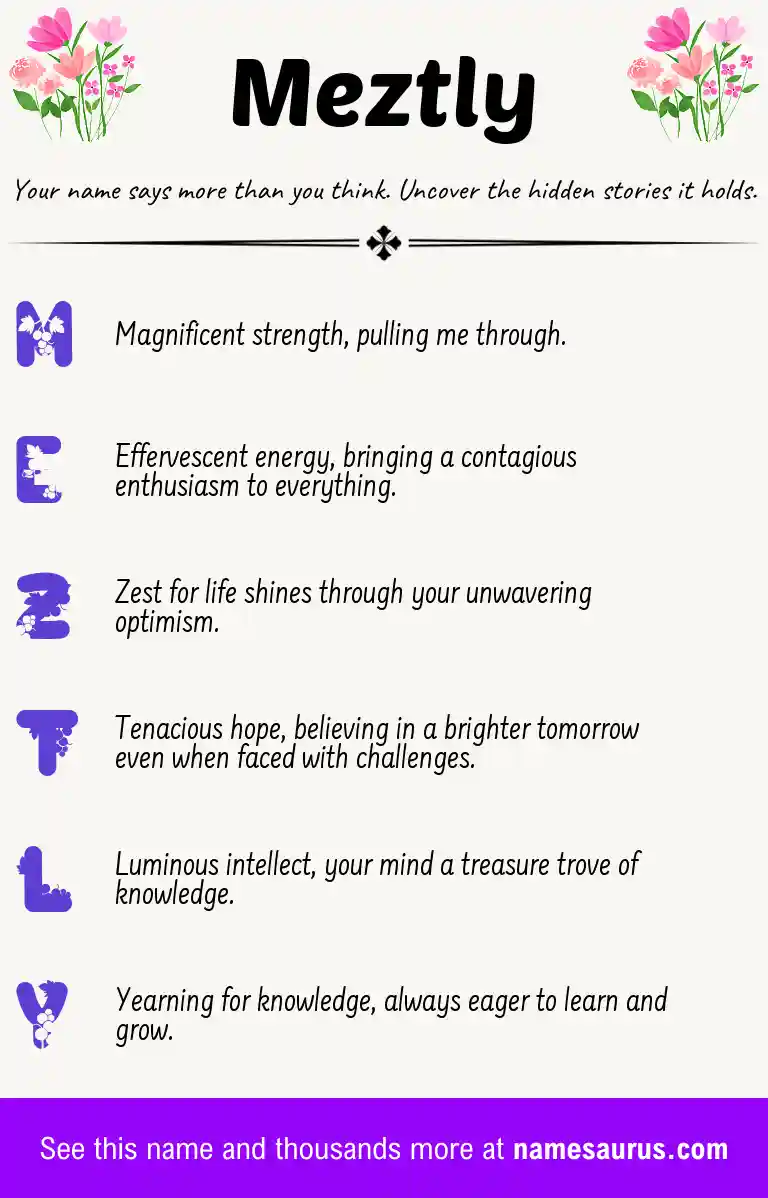 Acrostic poem about Meztly.