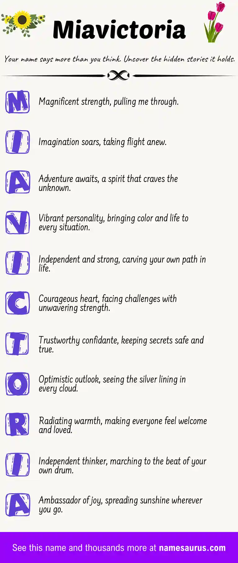 Acrostic poem about Miavictoria.