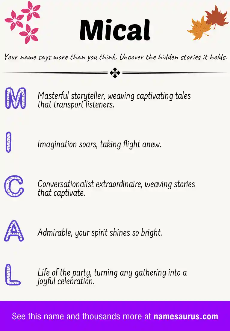 Acrostic poem about Mical.