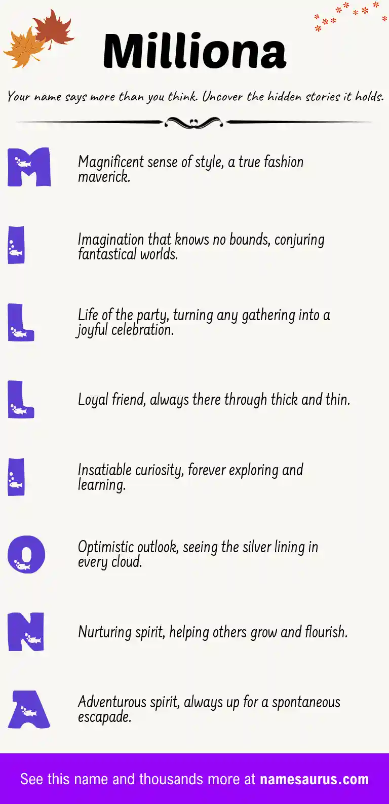 Acrostic poem about Milliona.