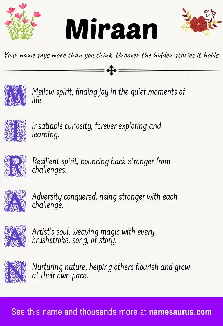 Acrostic poem about Miraan.