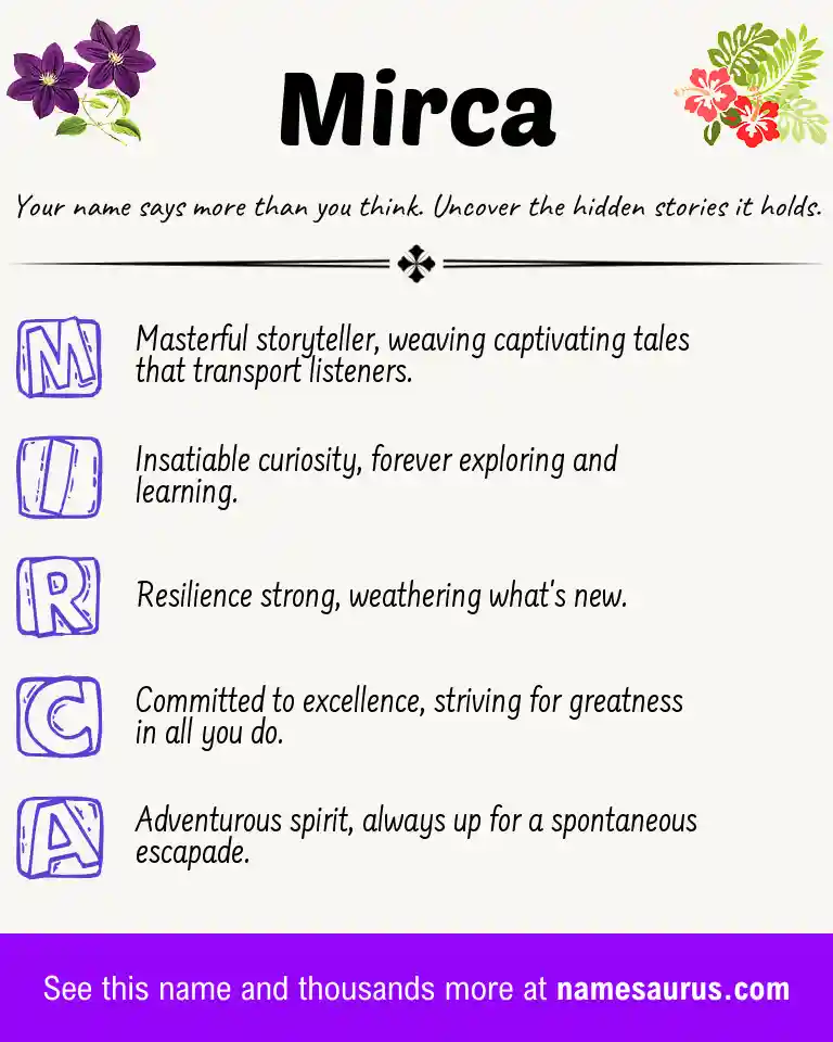 Acrostic poem about Mirca.