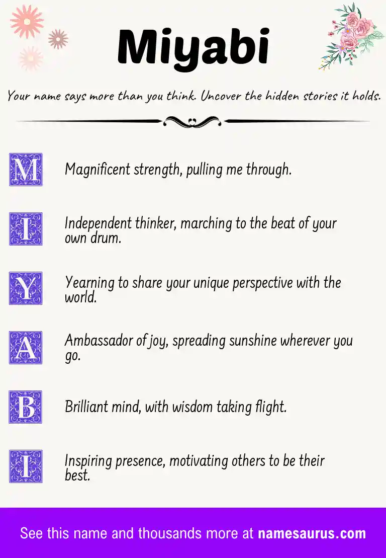 Acrostic poem about Miyabi.
